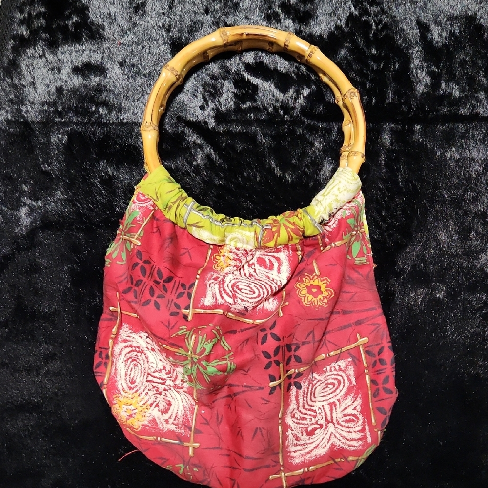 Handmade Reversible Women's Hand Bag with Bamboo Handles